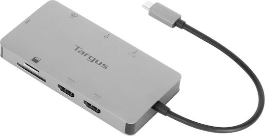 Targus USB-C Докинг станция с HDMI 4K PD Етърнет и свързване 2 монитора Сив (DOCK423EU)