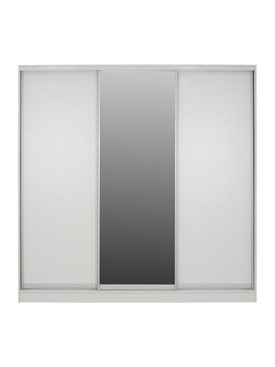 Τρίφυλλη Ντουλάπα Ρούχων Συρόμενη με Καθρέπτη Λευκή 240x60x240cm