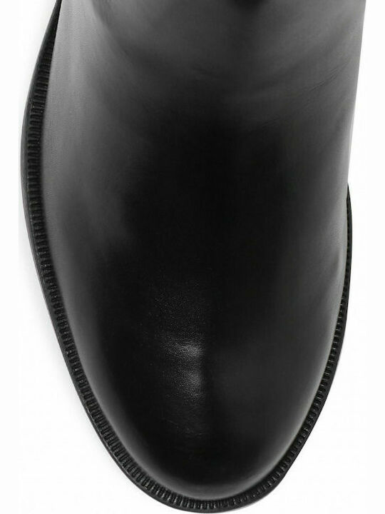 Anatomic Leather Medium Heel Riding Boots with Rubber / Zipper Black