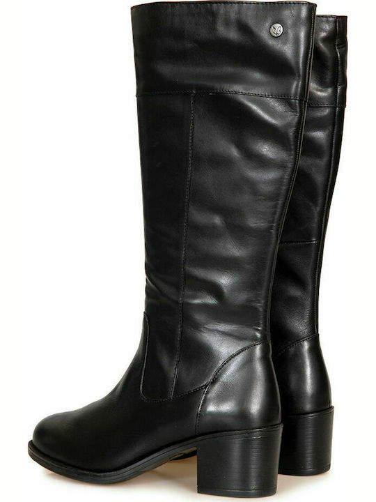 Anatomic Leather Medium Heel Riding Boots with Rubber / Zipper Black