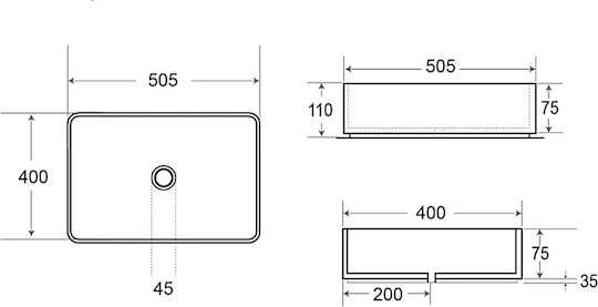 Swiss Aqua Technologies Infinitio Aufgesetztes Waschbecken Keramik 50.5x40x11cm White Matt