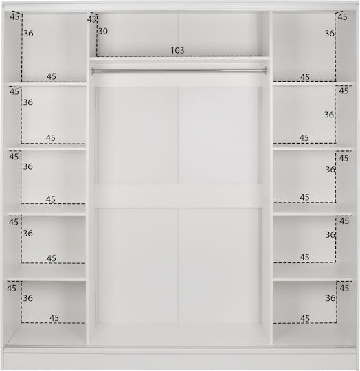 Ușă triplă Dulap de Haine Glisare ADLER cu Oglindă Alb 200x60x210cm