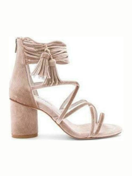 Jeffrey Campbell Despina-3 Suede Γυναικεία Πέδιλα με Χοντρό Ψηλό Τακούνι σε Μπεζ Χρώμα