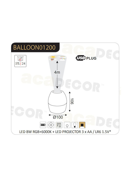 Aca Led Παιδικό Φωτιστικό Projector με Προβολή Σχεδίων με Εναλλαγές Χρωματισμών Λευκό 16x10cm