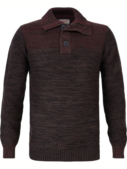 Petrol Industries Men's Long Sleeve Sweater with Buttons Burgundy