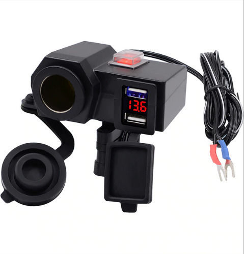 Water Resistant Motorcycle Phone Charger 2.1A with 2xUSB & 1x Lighter with Voltometer
