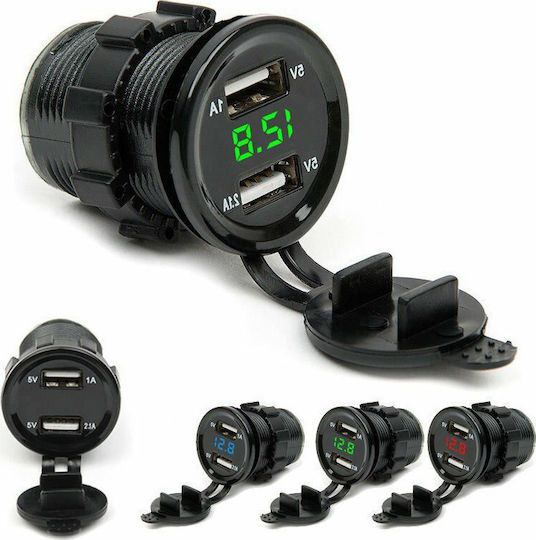 TC04 Water Resistant Motorcycle Phone Charger with 2 USB Ports with Voltometer