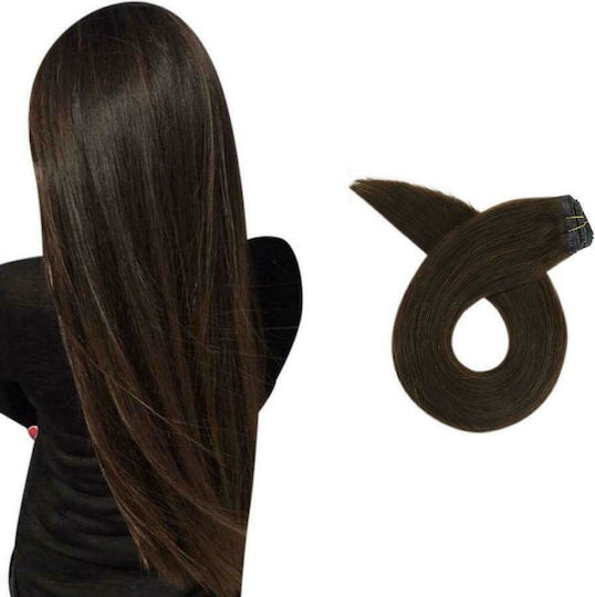 Bioshev Professional Haarteile mit Clip mit Echthaar in Dunkelheit Kastanie Farbe 2 50cm 2.0