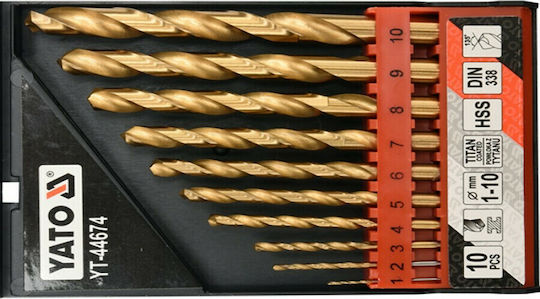 Yato Set of 10 Drills HSS Titanium with Cylindrical Shank for Metal και Masonry