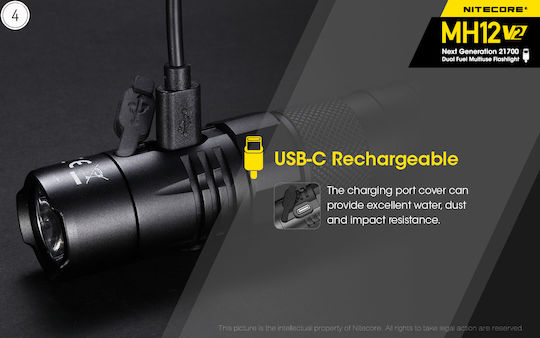NiteCore Επαναφορτιζόμενος Φακός LED IPX8 με Μέγιστη Φωτεινότητα 1200lm MH12v2