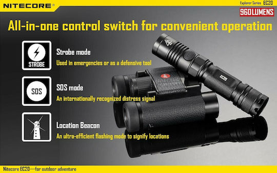 NiteCore Φακός LED IPX8 με Μέγιστη Φωτεινότητα 960lm EC20