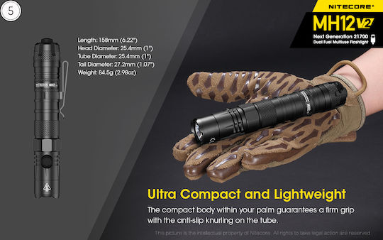 NiteCore Επαναφορτιζόμενος Φακός LED IPX8 με Μέγιστη Φωτεινότητα 1200lm MH12v2