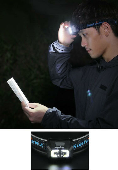 Superfire Rechargeable Headlamp LED IP44 with Maximum Brightness 500lm Black