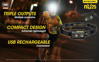 NiteCore Rechargeable Headlamp LED Waterproof IP66 with Maximum Brightness 360lm NU25