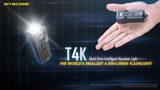 NiteCore Επαναφορτιζόμενος Φακός LED IP54 με Μέγιστη Φωτεινότητα 4000lm T4K Ενσωματωμένη