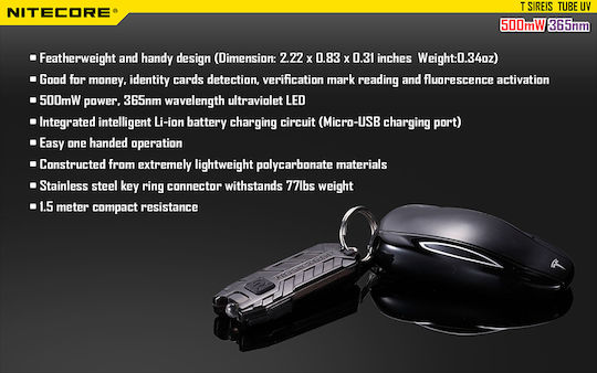 NiteCore Lumină de lucru și de sit, cu baterie Lanternă Brevet LED Lumini de lucru și de sit, IP65 cu Luminozitate Maximă 45lm Tube Integrat Negru