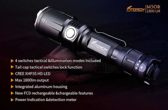 Fitorch Rechargeable Flashlight LED IPX8 with Maximum Brightness 1800lm M30R