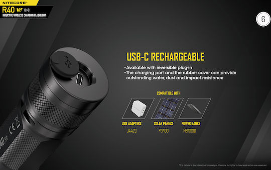 NiteCore Επαναφορτιζόμενος Φακός LED IP68 με Μέγιστη Φωτεινότητα 1200lm R40 V2