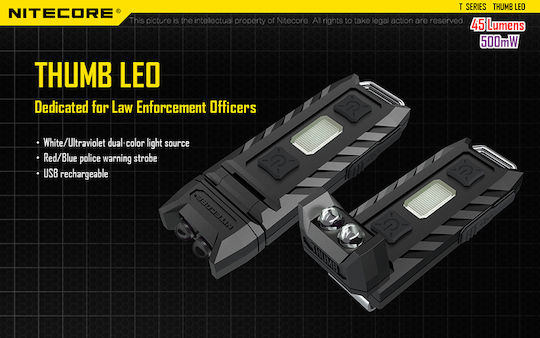 NiteCore LED UV с Максимална Яркост 45лм THUMB LEO Черен