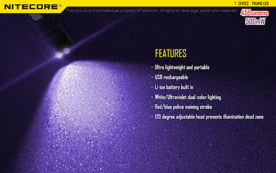 NiteCore LED UV с Максимална Яркост 45лм THUMB LEO Черен