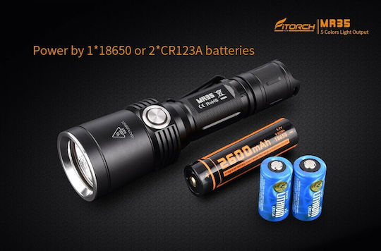 Fitorch Rechargeable Flashlight LED UV IPX8 with Maximum Brightness 1200lm MR35 2xCR123A Black
