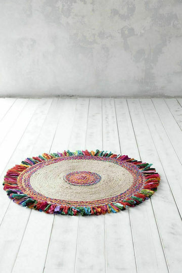 Nima Pueblo Handmade Kids Rug Bej Round with Diameter 120cm
