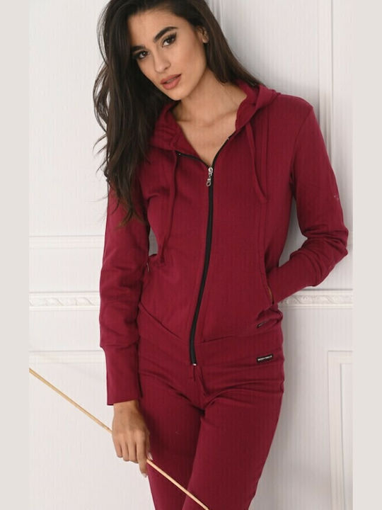 Women's Sweatshirt Jacket Hooded Burgundy