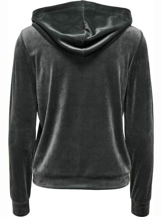 Long Women's Sweatshirt Jacket Velvet Hooded Gray