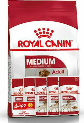 Royal Canin Medium Adult Ξηρά Τροφή Σκύλων 4kg+5 Medium Adult Pouches 140gr