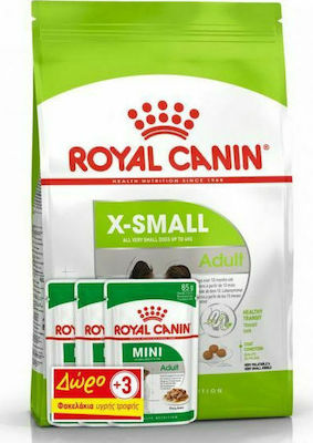 Royal Canin X-Small Adult Ξηρά Τροφή Σκύλων 1.5kg+3 Mini Adult Pouches 85gr