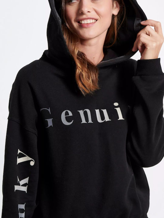 Long Women's Sweatshirt Hooded Black