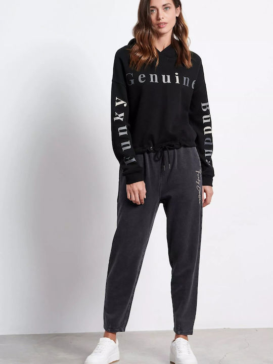 Long Women's Sweatshirt Hooded Black