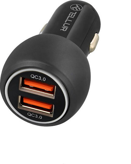 Tellur Автомобилен Зарядно Устройство 36W 3A с Портове 2xUSB-A Черен Цвят