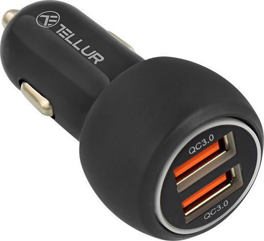 Tellur Автомобилен Зарядно Устройство 36W 3A с Портове 2xUSB-A Черен Цвят