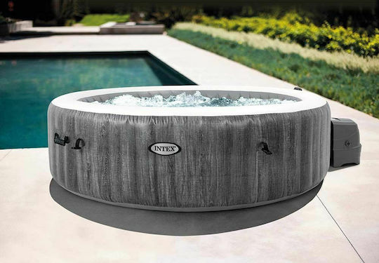 Intex Greywood Deluxe Bubble Massage Στρογγυλή Πισίνα PVC 795lt Φουσκωτή με Υδρομασάζ 196x71εκ. Γκρι