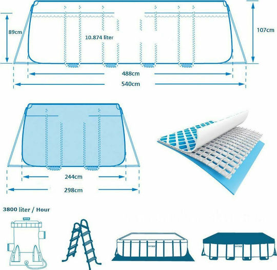 Intex Prism Metal Frame Piscină PVC 10.874lt Cu Cadru Metalic 488x244x107cm Gri