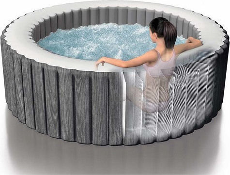 Intex Greywood Deluxe Bubble Massage Кръгла Надуваема Басейн PVC 1098л Хидромасаж 216x71см Сив