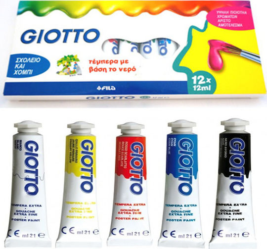 Giotto Poster Colours Tempera Paints Multicolour in Tube 12ml 12pcs