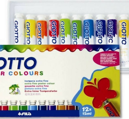 Giotto Poster Colours Tempera Paints Multicolour in Tube 12ml 12pcs