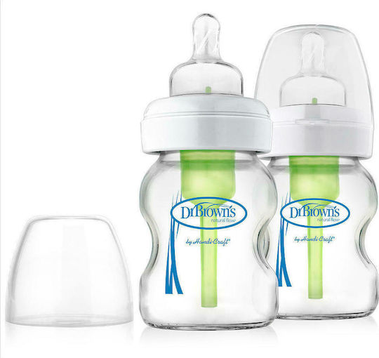 Dr. Brown's Glass Baby Bottle Set Options Anti-Colic with Silicone Nipple for 0+, 0+ m, months 150ml 2pcs