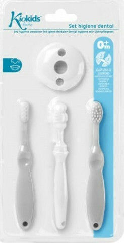 Kiokids Set Baby Toothbrushes For 0m+ 3 Pieces Gray