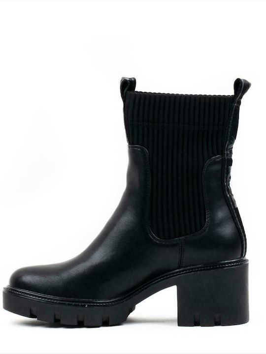 Huitlock Damen Chelsea Stiefeletten mit mittlerem Absatz Schwarz