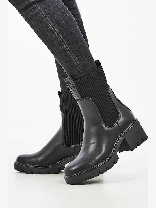 Huitlock Damen Chelsea Stiefeletten mit mittlerem Absatz Schwarz
