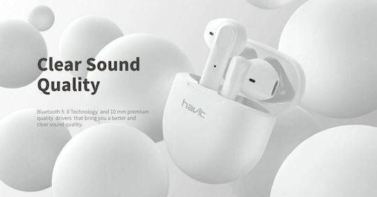 Havit TW916 Earbud Bluetooth Handsfree Ακουστικά με Αντοχή στον Ιδρώτα και Θήκη Φόρτισης Λευκά