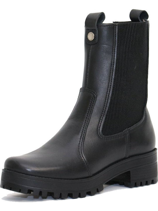 Leather Women's Chelsea Boots with Medium Heel Black