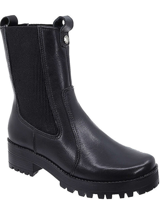 Leather Women's Chelsea Boots with Medium Heel Black