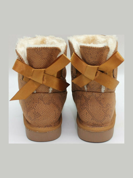 Suede Women's Ankle Boots with Fur Camel
