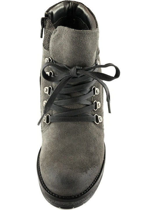 Suede Women's Ankle Boots with High Heel Gray