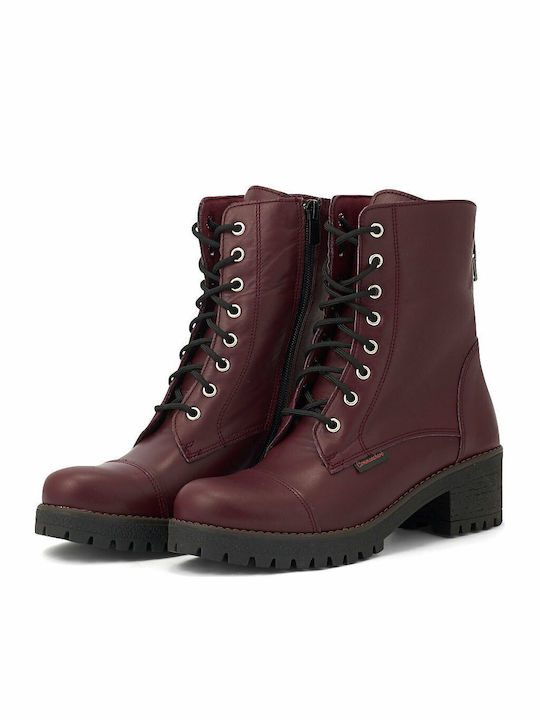 Leather Women's Ankle Boots with Medium Heel Burgundy