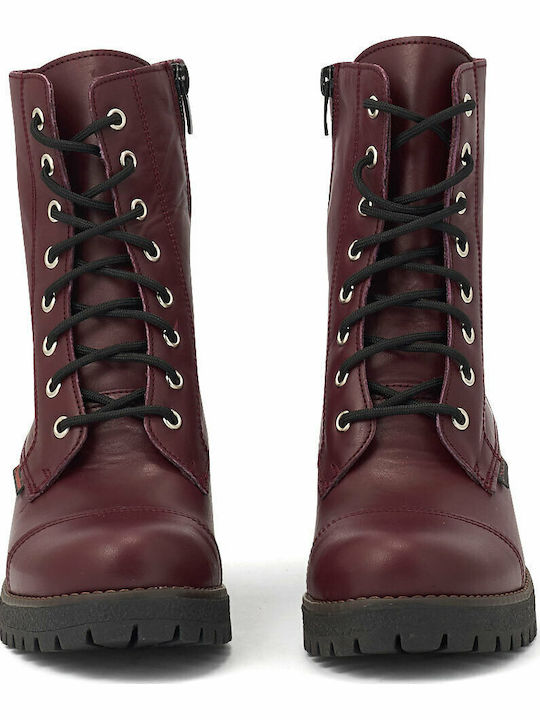 Leather Women's Ankle Boots with Medium Heel Burgundy